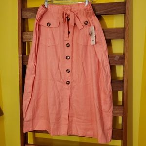 NWT Nanette Lepore Light Flamingo Linen Skirt Sz L